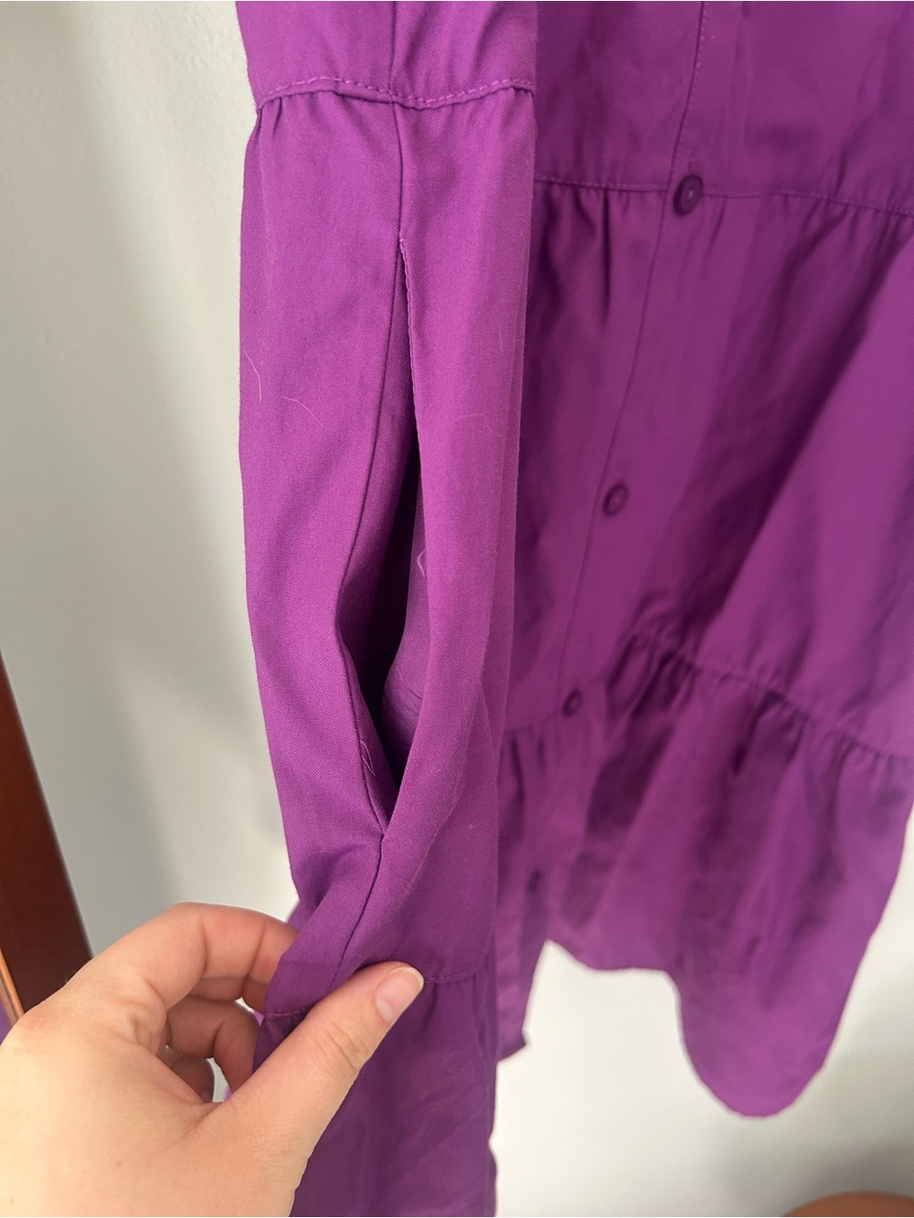 Brochu Walker Havana Mini Dress in Purple Cotton Blend Tiered Puff Sleeves Sz M - Picture 11 of 11